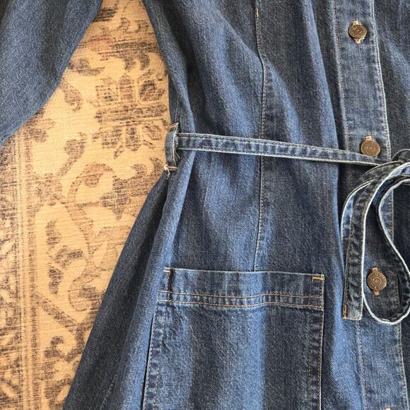 Vintage Eddie Bauer Denim Long Sleeve Tie Waist Blue Button Down Jean Dress - Picture 4 of 11